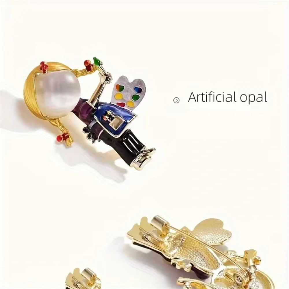 1pc Cartoon Paiting Art Little Girl Enamel Brooch, For‎ Backpack Clothes Hats